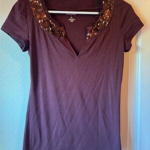 Banana Republic Short Sleeve Top - Purple with Sequin Detail